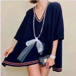House of Harlow 1960 Blue Navy V-Neck Poncho O/S NWOT
